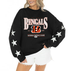 Cincinnati Bengals Gameday Couture Women's Rhinestone Star Sleeve Settle the Score Oversized Tri-Blend Pullover | NFL On sale