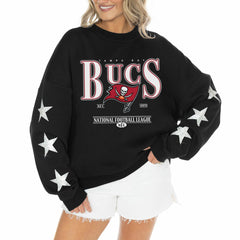 Tampa Bay Buccaneers Gameday Couture Women's Rhinestone Star Sleeve Settle the Score Oversized Tri-Blend Pullover | NFL Near me