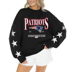 New England Patriots Gameday Couture Women's Rhinestone Star Sleeve Settle the Score Oversized Tri-Blend Pullover | NFL Outlet