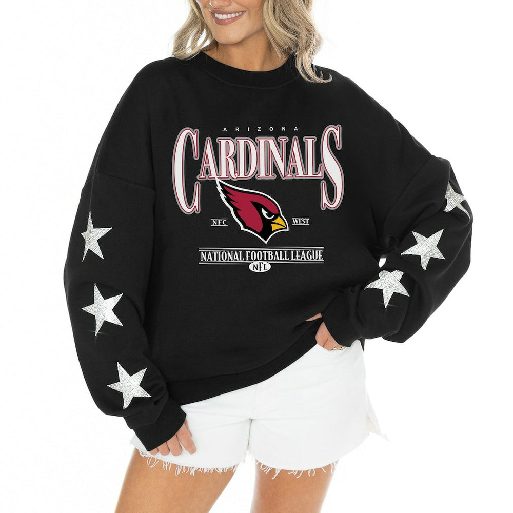 Arizona Cardinals Gameday Couture Women's Rhinestone Star Sleeve Settle the Score Oversized Tri-Blend Pullover | NFL Hot