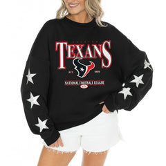 Houston Texans Gameday Couture Women's Rhinestone Star Sleeve Settle the Score Oversized Tri-Blend Pullover | NFL Sale