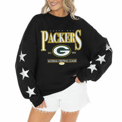 Green Bay Packers Gameday Couture Women's Rhinestone Star Sleeve Settle the Score Oversized Tri-Blend Pullover | NFL US