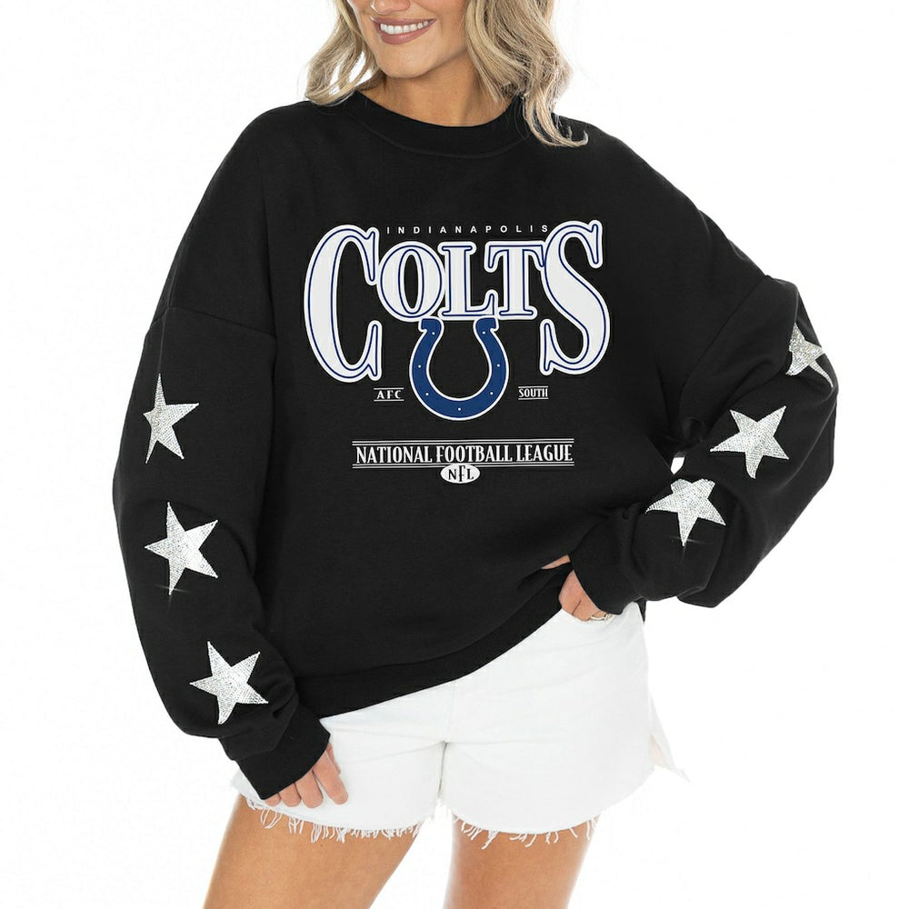 Indianapolis Colts Gameday Couture Women's Rhinestone Star Sleeve Settle the Score Oversized Tri-Blend Pullover | NFL US