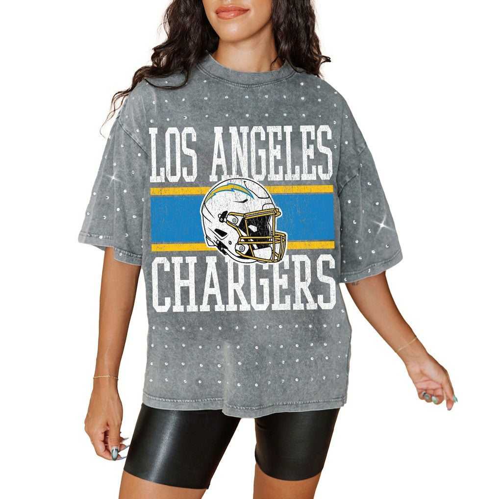 Los Angeles Chargers Gameday Couture Women's Oversized Mini Rhinestone Classic T-Shirt | NFL On sale