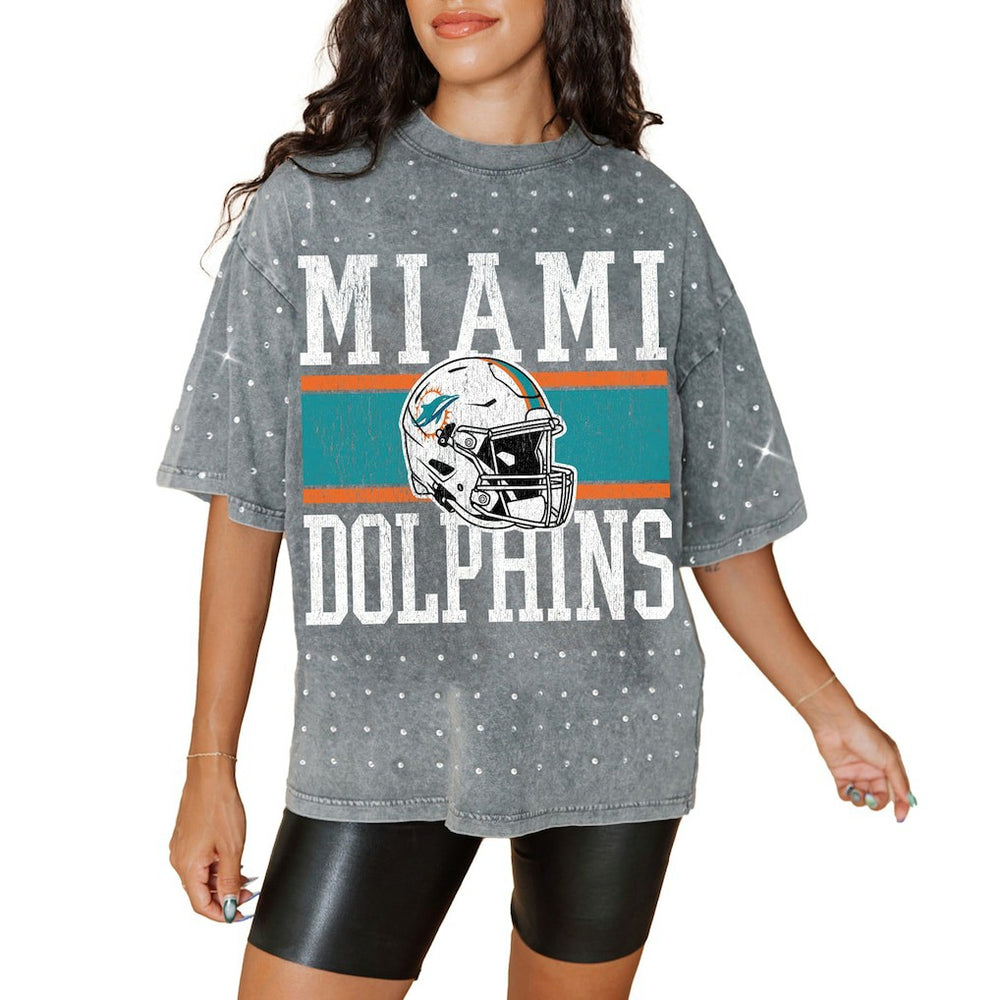 Miami Dolphins Gameday Couture Women's Oversized Mini Rhinestone Classic T-Shirt | NFL Near me