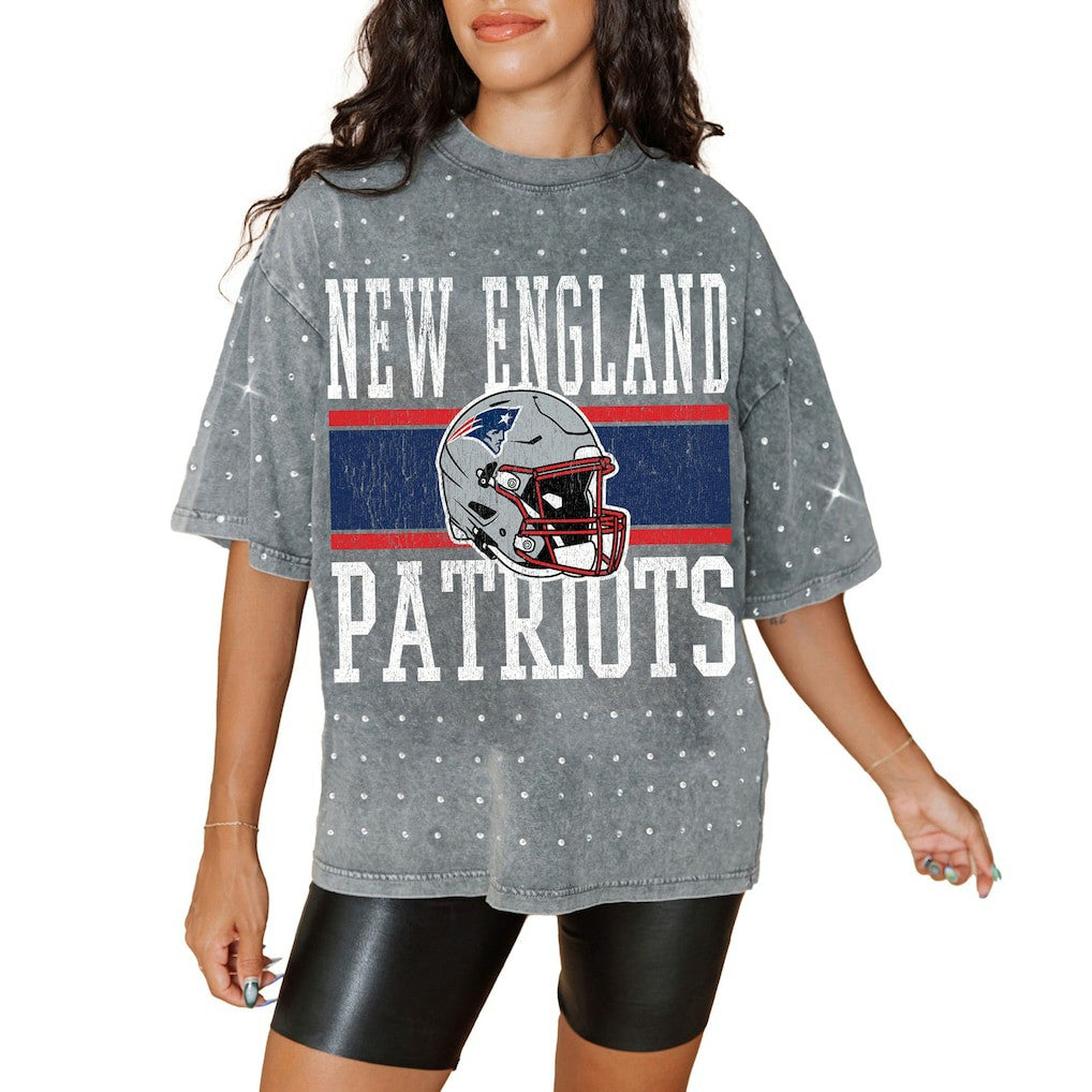 New England Patriots Gameday Couture Women's Oversized Mini Rhinestone Classic T-Shirt | NFL New
