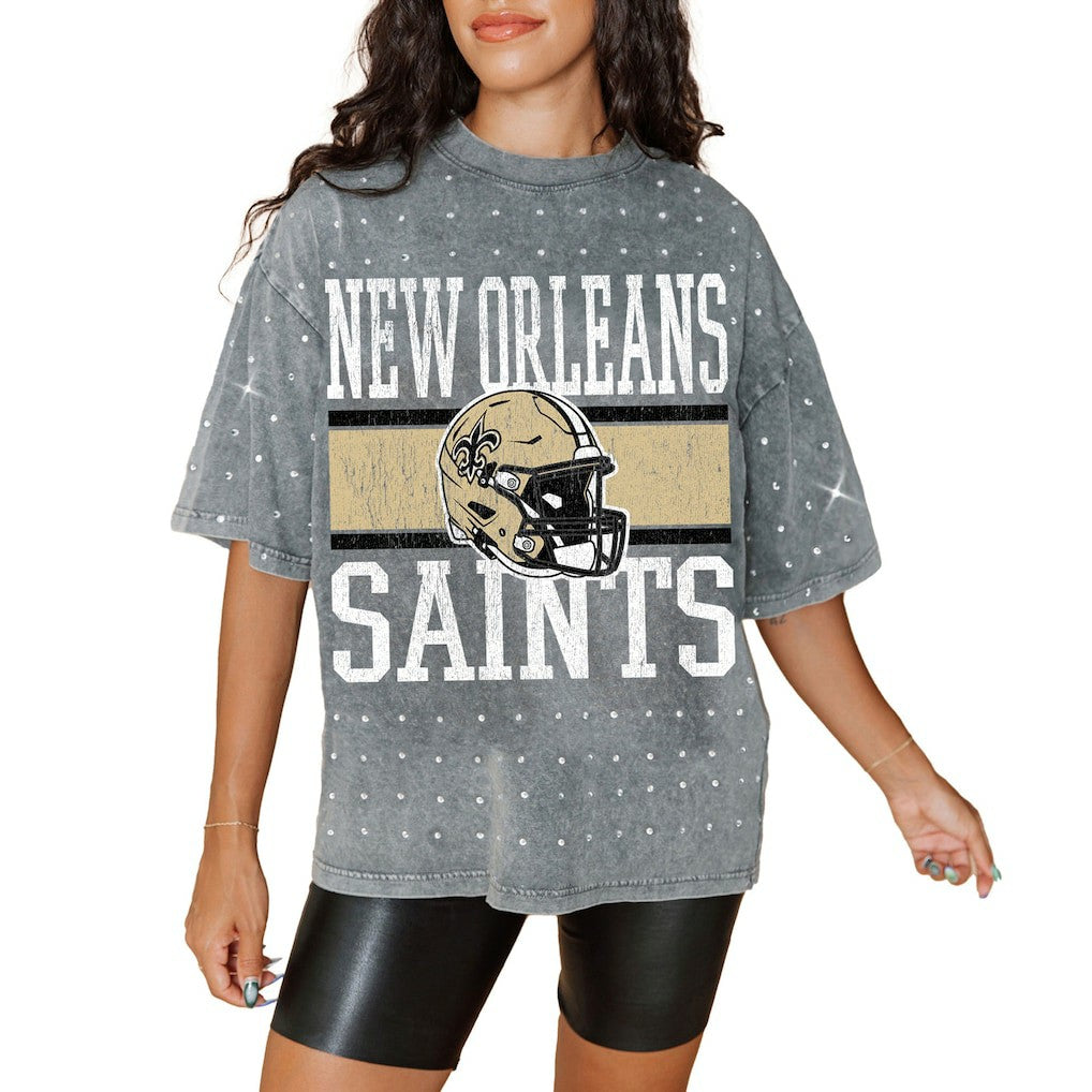 New Orleans Saints Gameday Couture Women's Oversized Mini Rhinestone Classic T-Shirt | NFL Outlet