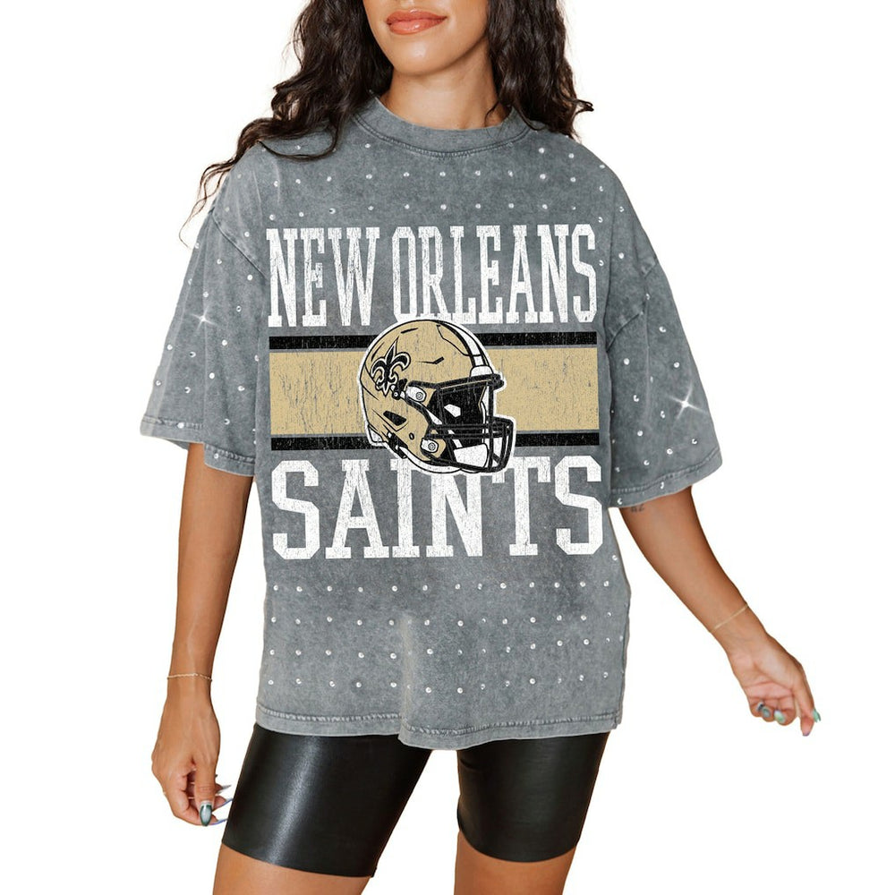 New Orleans Saints Gameday Couture Women's Oversized Mini Rhinestone Classic T-Shirt | NFL Outlet