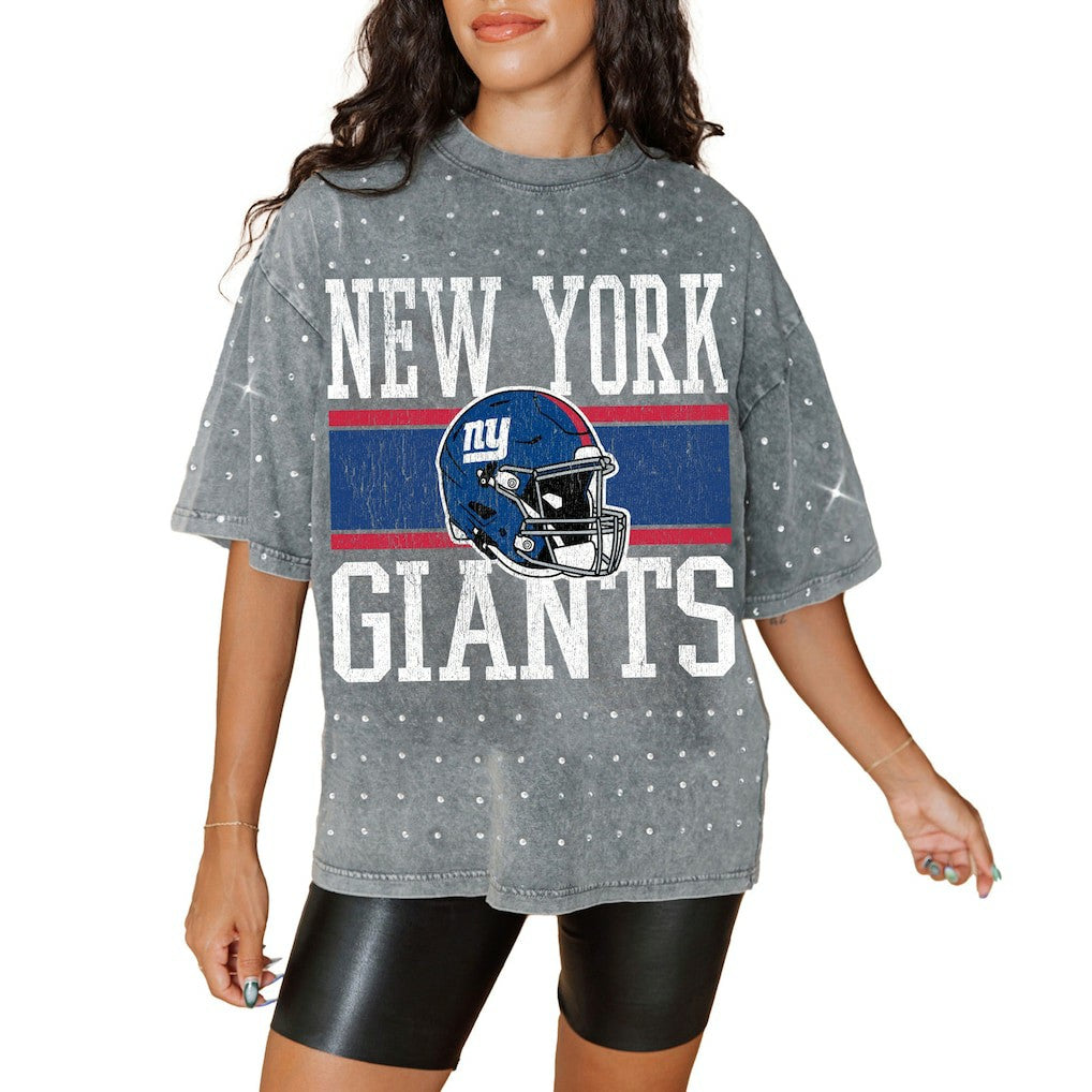 New York Giants Gameday Couture Women's Oversized Mini Rhinestone Classic T-Shirt | NFL Sale