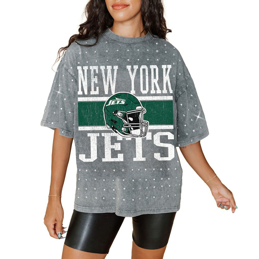 New York Jets Gameday Couture Women's Oversized Mini Rhinestone Classic T-Shirt | NFL Sale