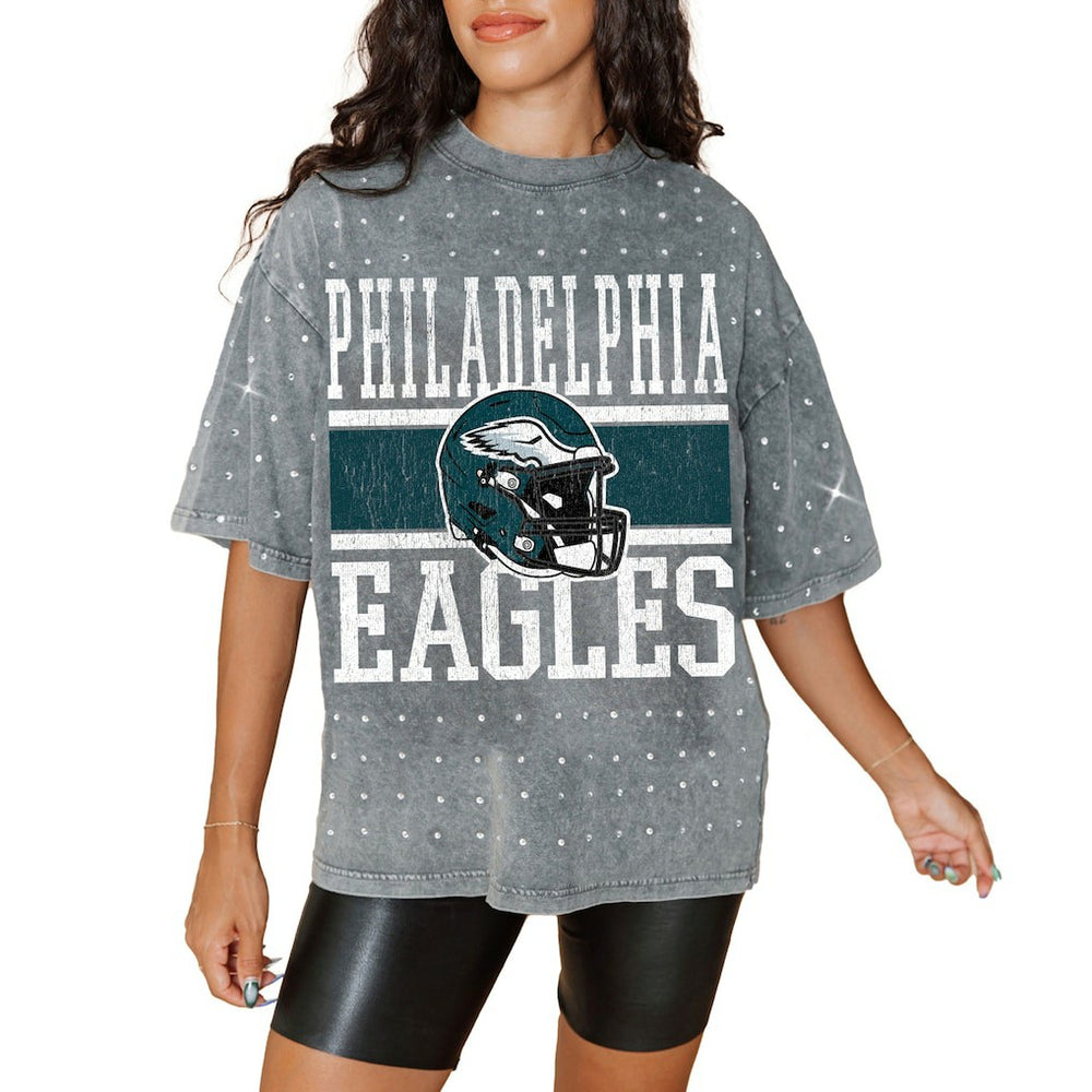 Philadelphia Eagles Gameday Couture Women's Oversized Mini Rhinestone Classic T-Shirt | NFL US