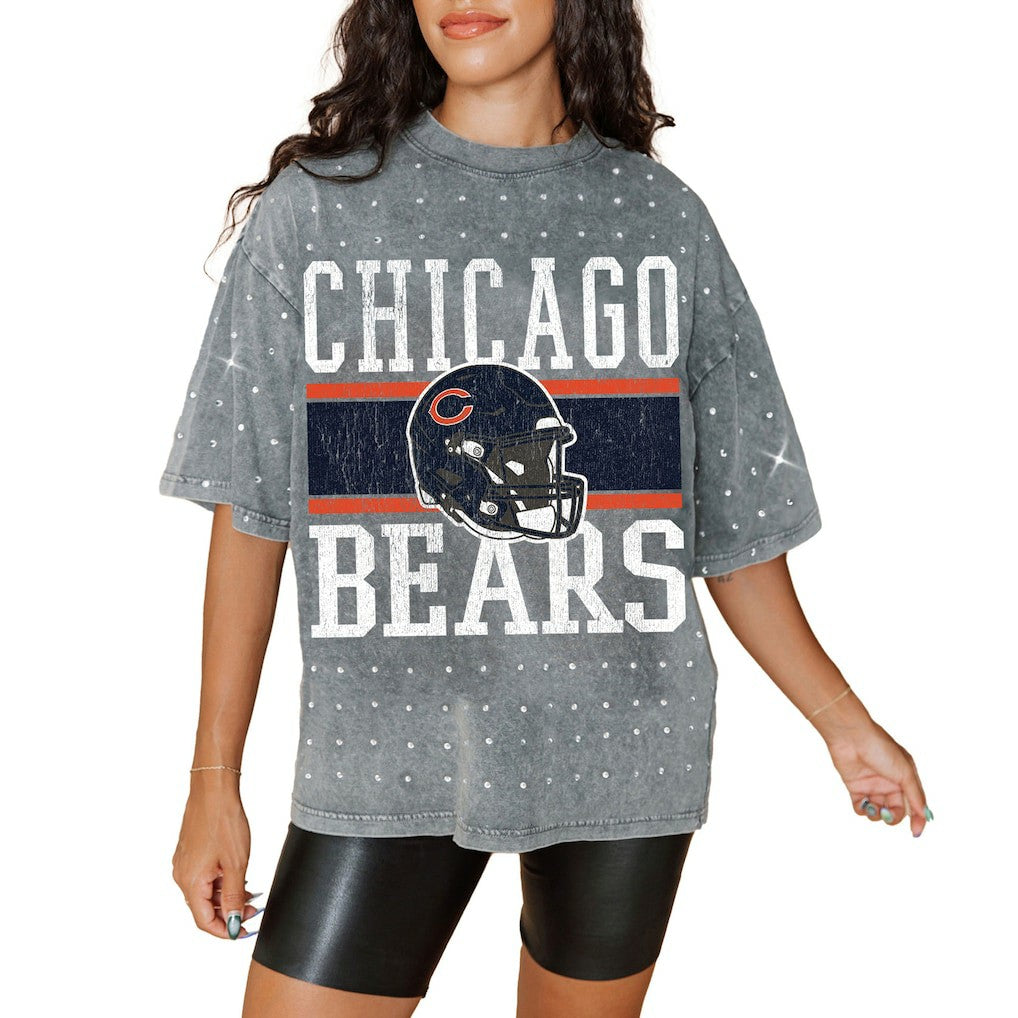 Chicago Bears Gameday Couture Women's Oversized Mini Rhinestone Classic T-Shirt | NFL New