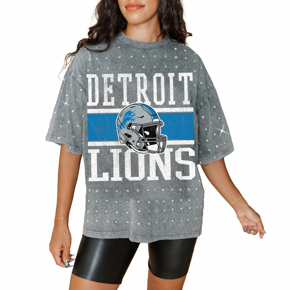 Detroit Lions Gameday Couture Women's Oversized Mini Rhinestone Classic T-Shirt | NFL Outlet