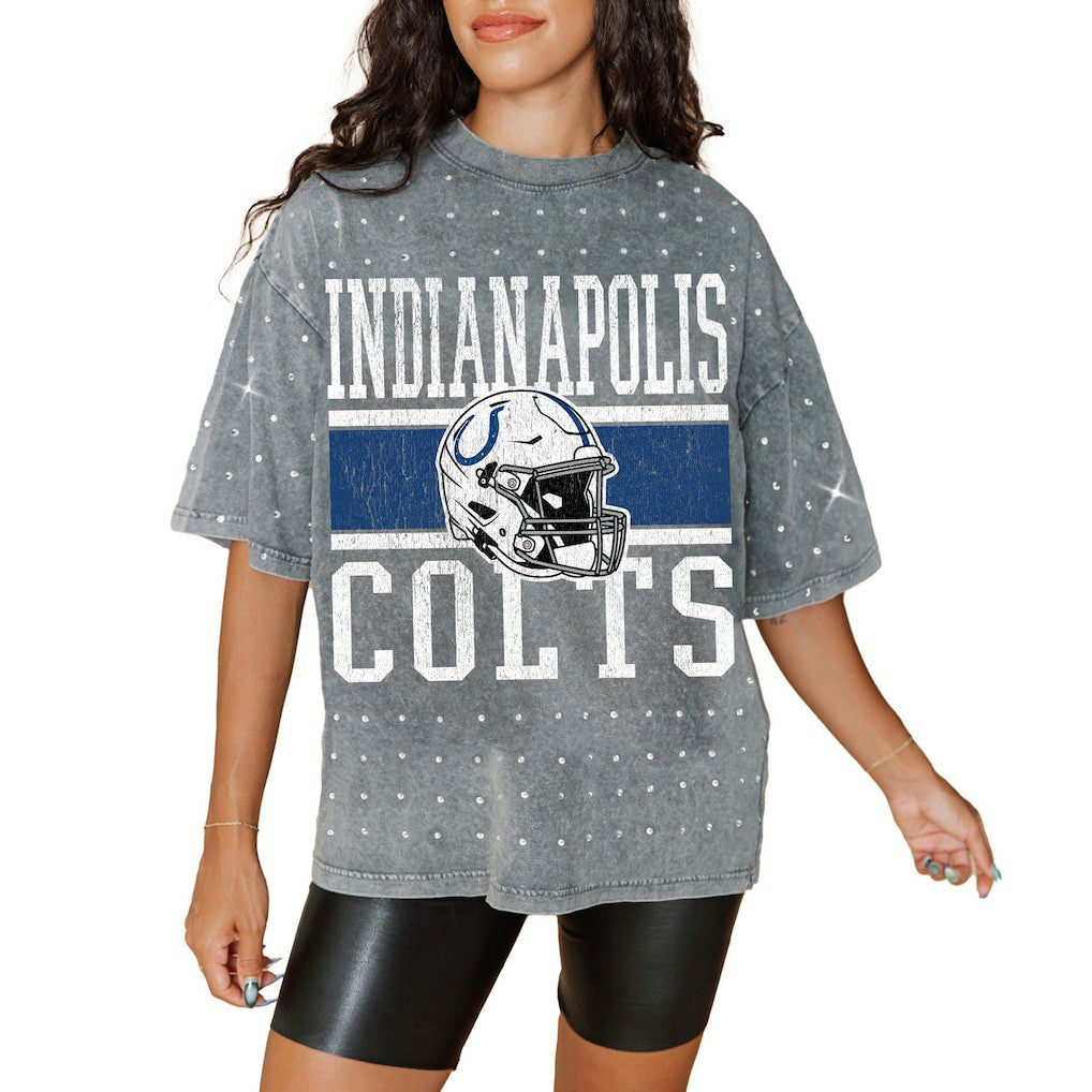 Indianapolis Colts Gameday Couture Women's Oversized Mini Rhinestone Classic T-Shirt | NFL Discount