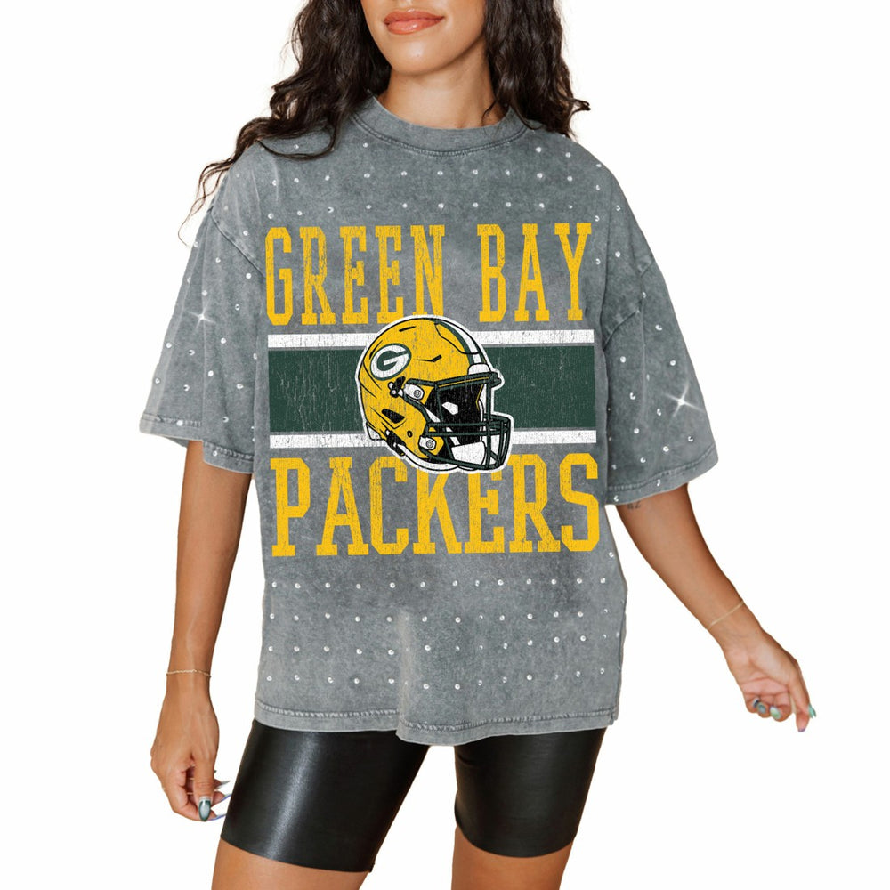 Green Bay Packers Gameday Couture Women's Oversized Mini Rhinestone Classic T-Shirt | NFL Online