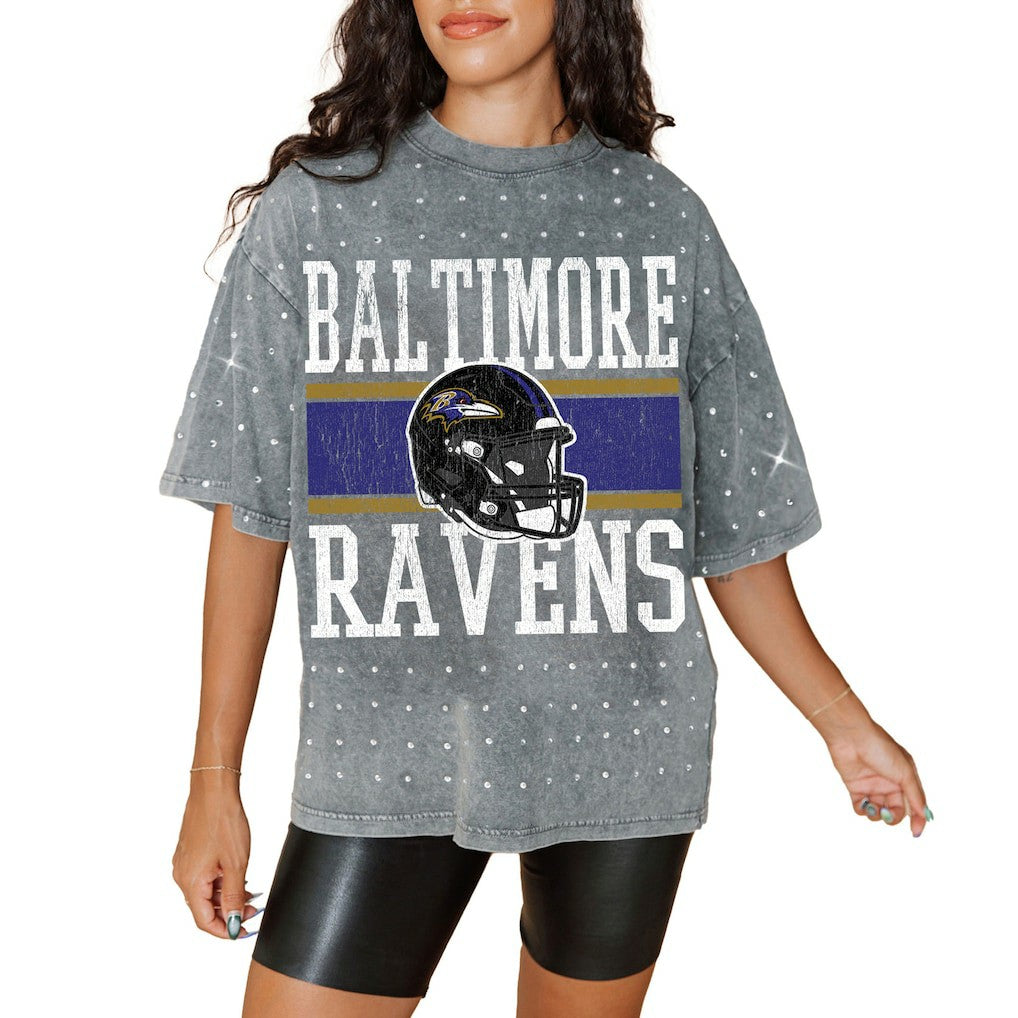 Baltimore Ravens Gameday Couture Women's Oversized Mini Rhinestone Classic T-Shirt | NFL US