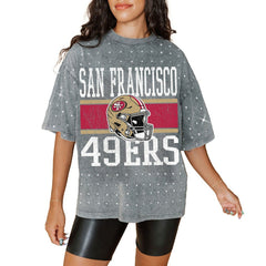 San Francisco 49ers Gameday Couture Women's Oversized Mini Rhinestone Classic T-Shirt | NFL Sale