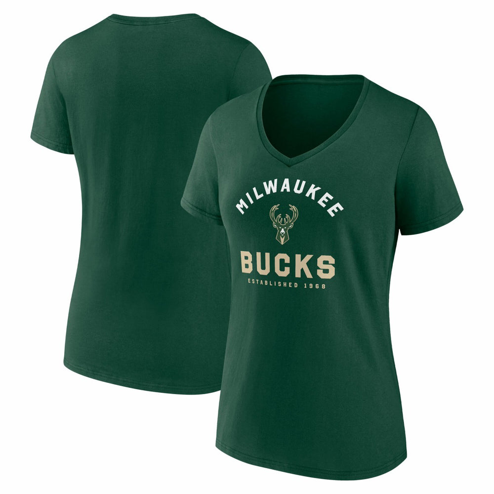 Hunter Green Milwaukee Bucks Logo Athletic Women's Unrivaled V-Neck T-Shirt | NBA