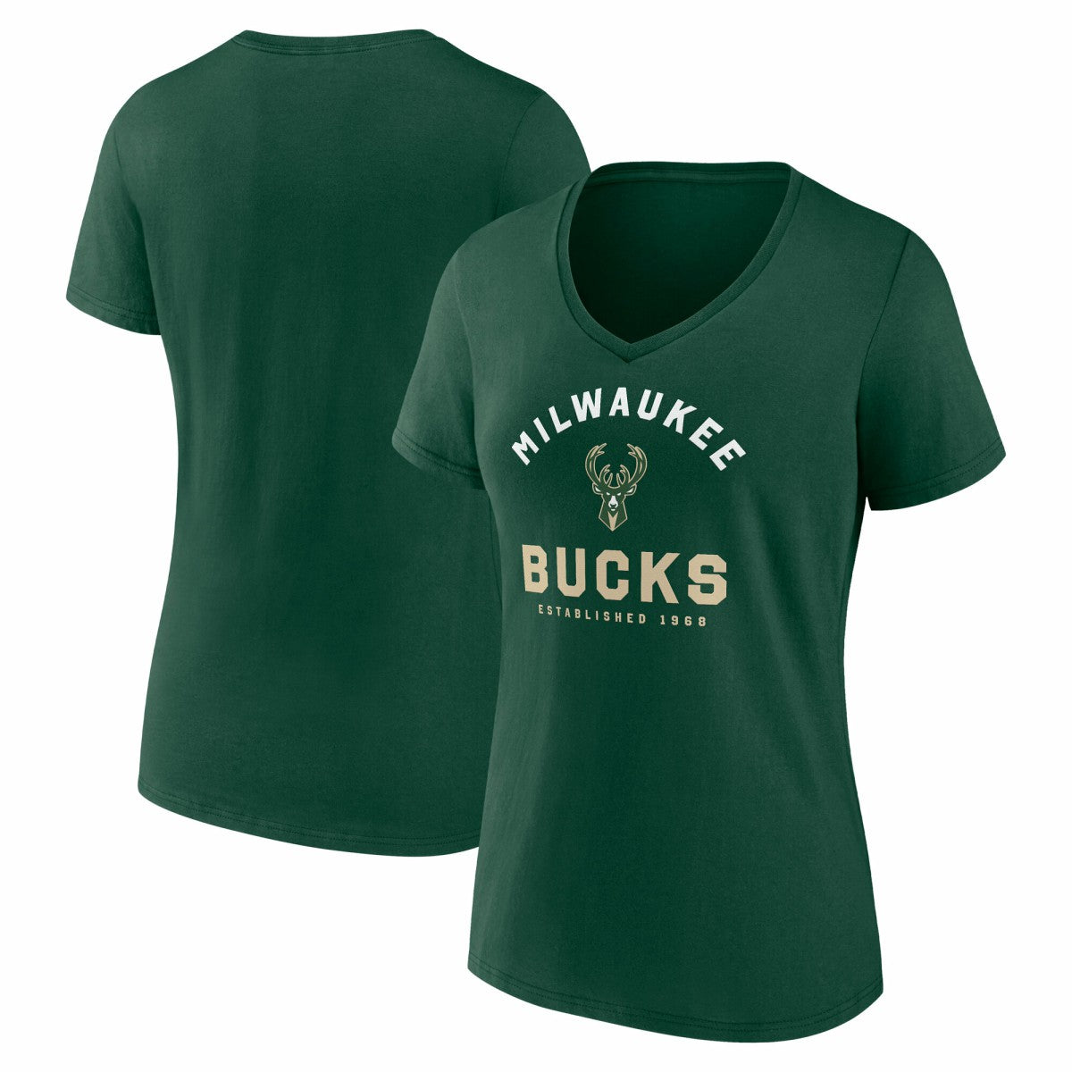 Hunter Green Milwaukee Bucks Logo Athletic Women's Unrivaled V-Neck T-Shirt | NBA