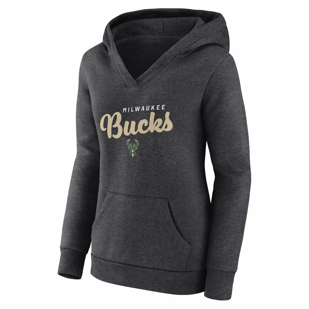 Heather Charcoal Milwaukee Bucks Logo Athletic Women's Triumphant V-Neck Pullover Hoodie | NBA