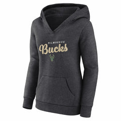 Heather Charcoal Milwaukee Bucks Logo Athletic Women's Triumphant V-Neck Pullover Hoodie | NBA