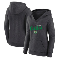 Heather Charcoal Boston Celtics Logo Athletic Women's Triumphant V-Neck Pullover Hoodie | NBA