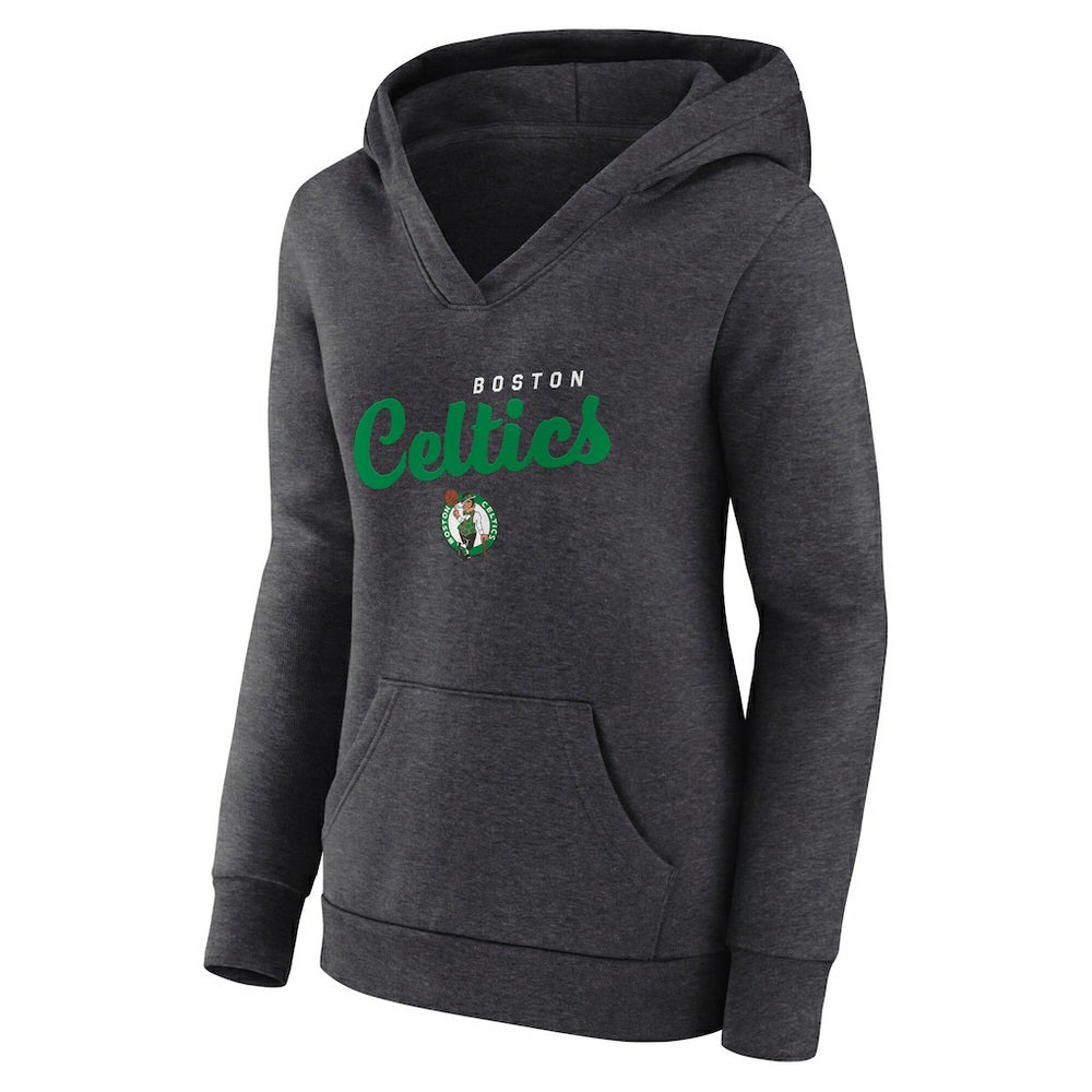 Heather Charcoal Boston Celtics Logo Athletic Women's Triumphant V-Neck Pullover Hoodie | NBA