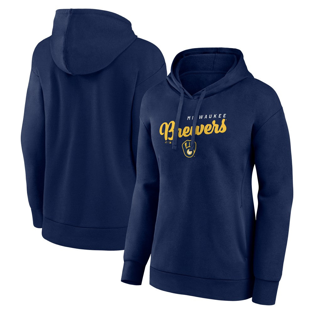 Milwaukee Brewers Logo Athletic Women's Logo Triumphant V-Neck Pullover Hoodie - MLB Hoodies