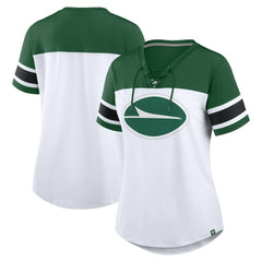 New York Jets Women's Athena Rhinestone Lace-Up V-Neck T-Shirt | NFL US