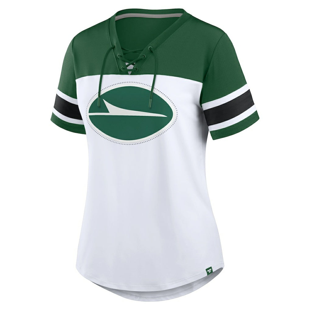 New York Jets Women's Athena Rhinestone Lace-Up V-Neck T-Shirt | NFL US