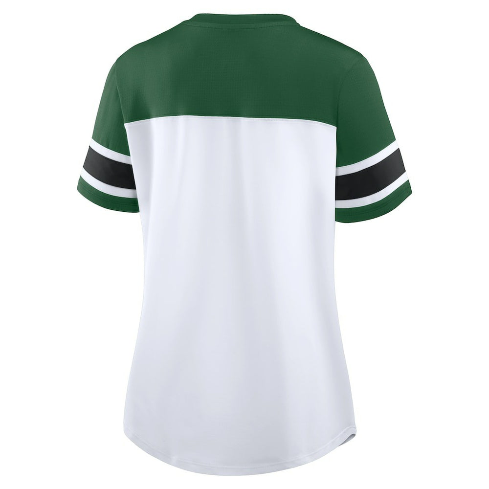 New York Jets Women's Athena Rhinestone Lace-Up V-Neck T-Shirt | NFL US