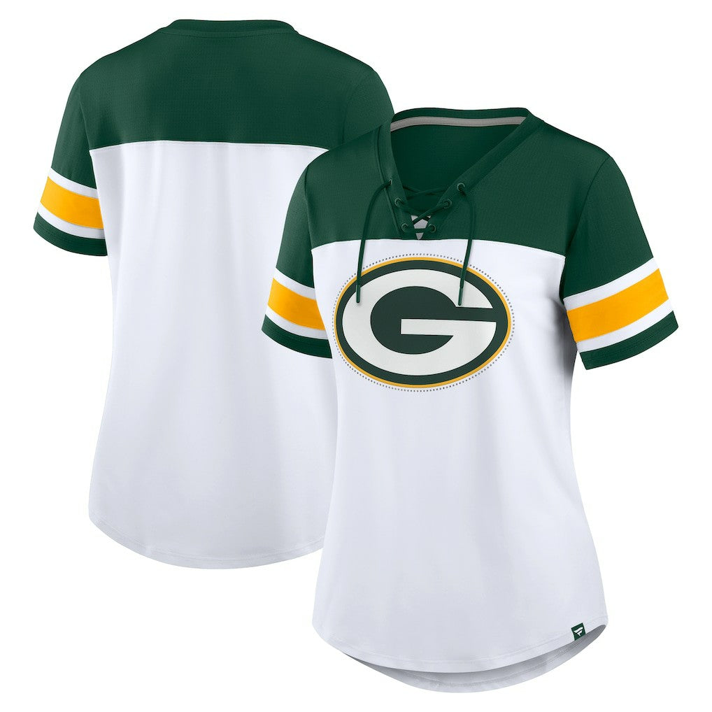 Green Bay Packers Women's Athena Rhinestone Lace-Up V-Neck T-Shirt | NFL Near me
