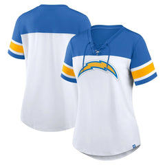 Los Angeles Chargers Women's Athena Rhinestone Lace-Up V-Neck T-Shirt | NFL Near me