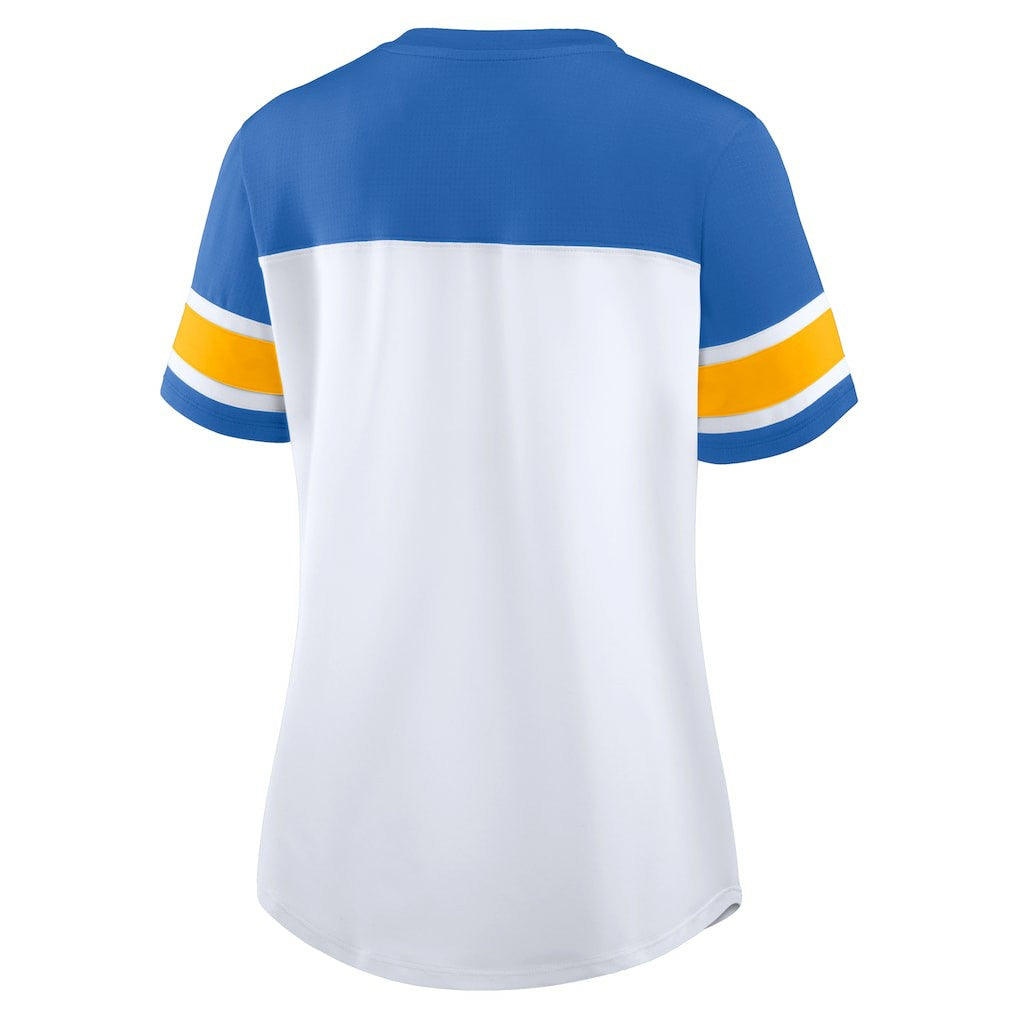 Los Angeles Chargers Women's Athena Rhinestone Lace-Up V-Neck T-Shirt | NFL Near me