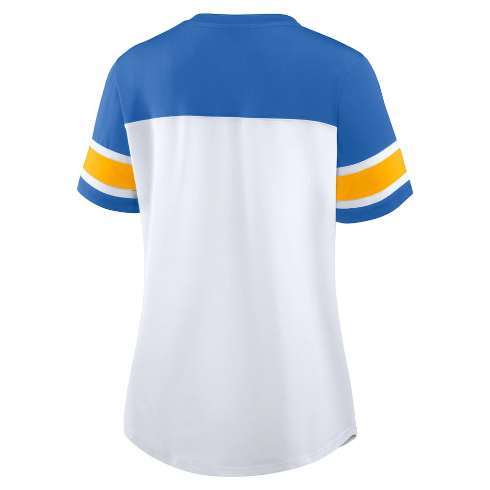 Los Angeles Chargers Women's Athena Rhinestone Lace-Up V-Neck T-Shirt | NFL Near me