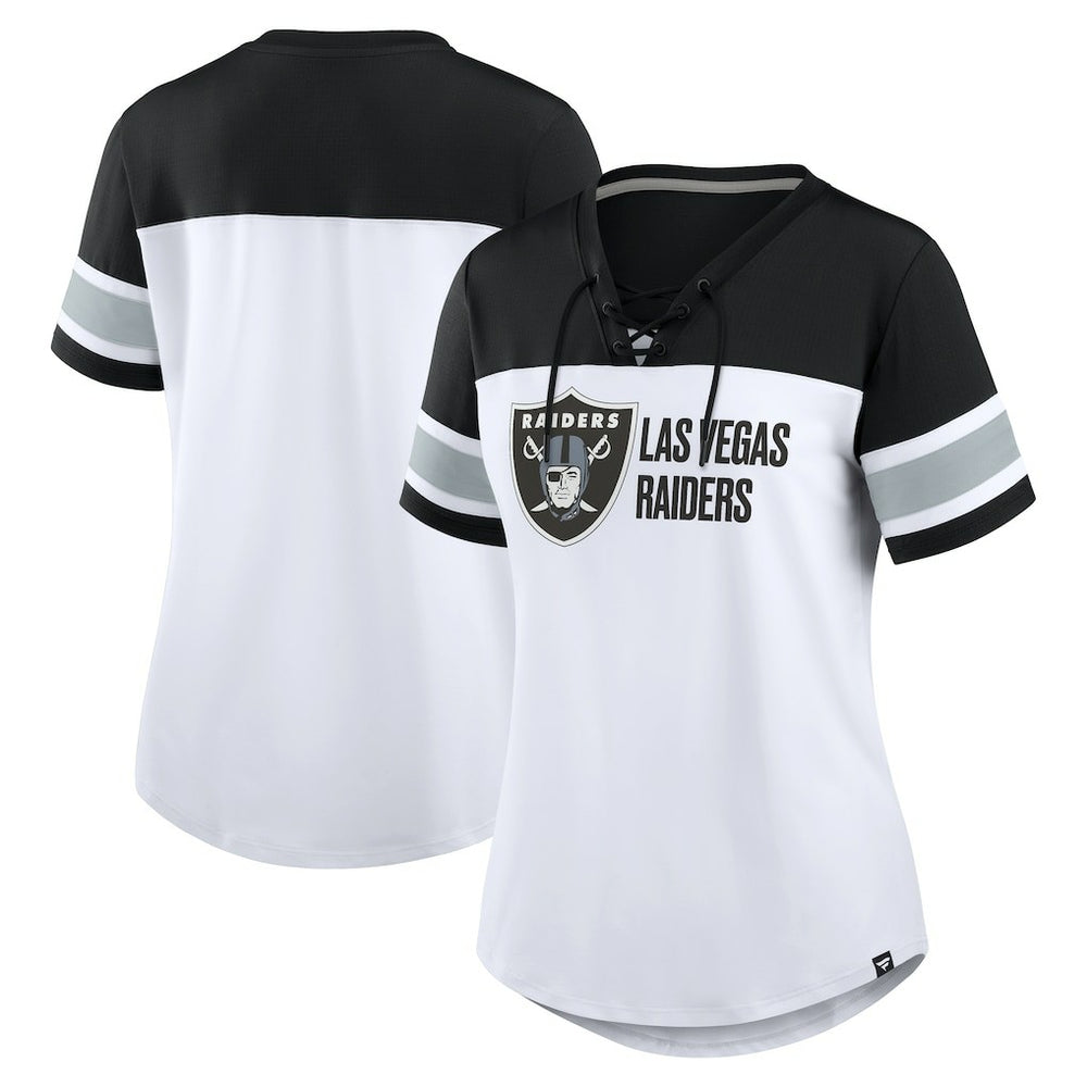 Las Vegas Raiders Women's Athena Lace-Up V-Neck T-Shirt | NFL Discount