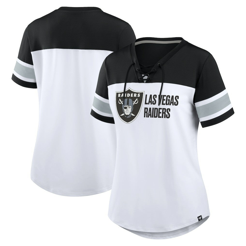 Las Vegas Raiders Women's Athena Lace-Up V-Neck T-Shirt | NFL Discount