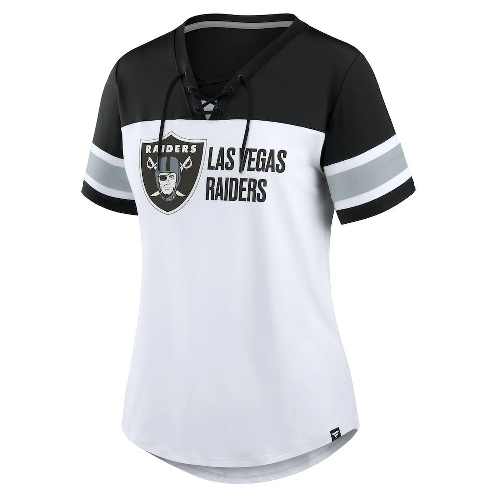 Las Vegas Raiders Women's Athena Lace-Up V-Neck T-Shirt | NFL Discount