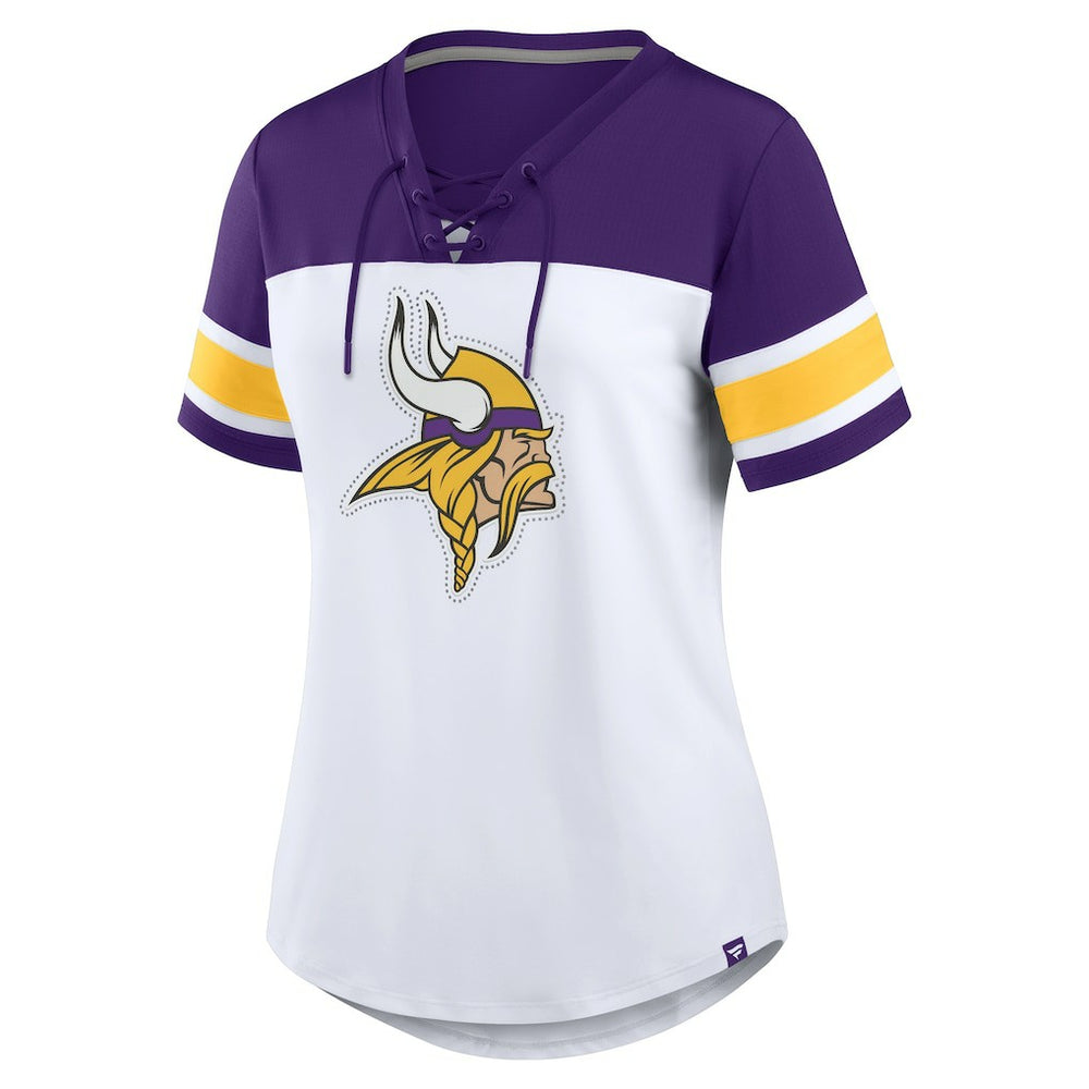 Minnesota Vikings Women's Athena Rhinestone Lace-Up V-Neck T-Shirt | NFL Online