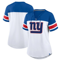 New York Giants Women's Athena Rhinestone Lace-Up V-Neck T-Shirt | NFL Outlet