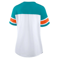 Miami Dolphins Women's Athena Rhinestone Lace-Up V-Neck T-Shirt | NFL Discount
