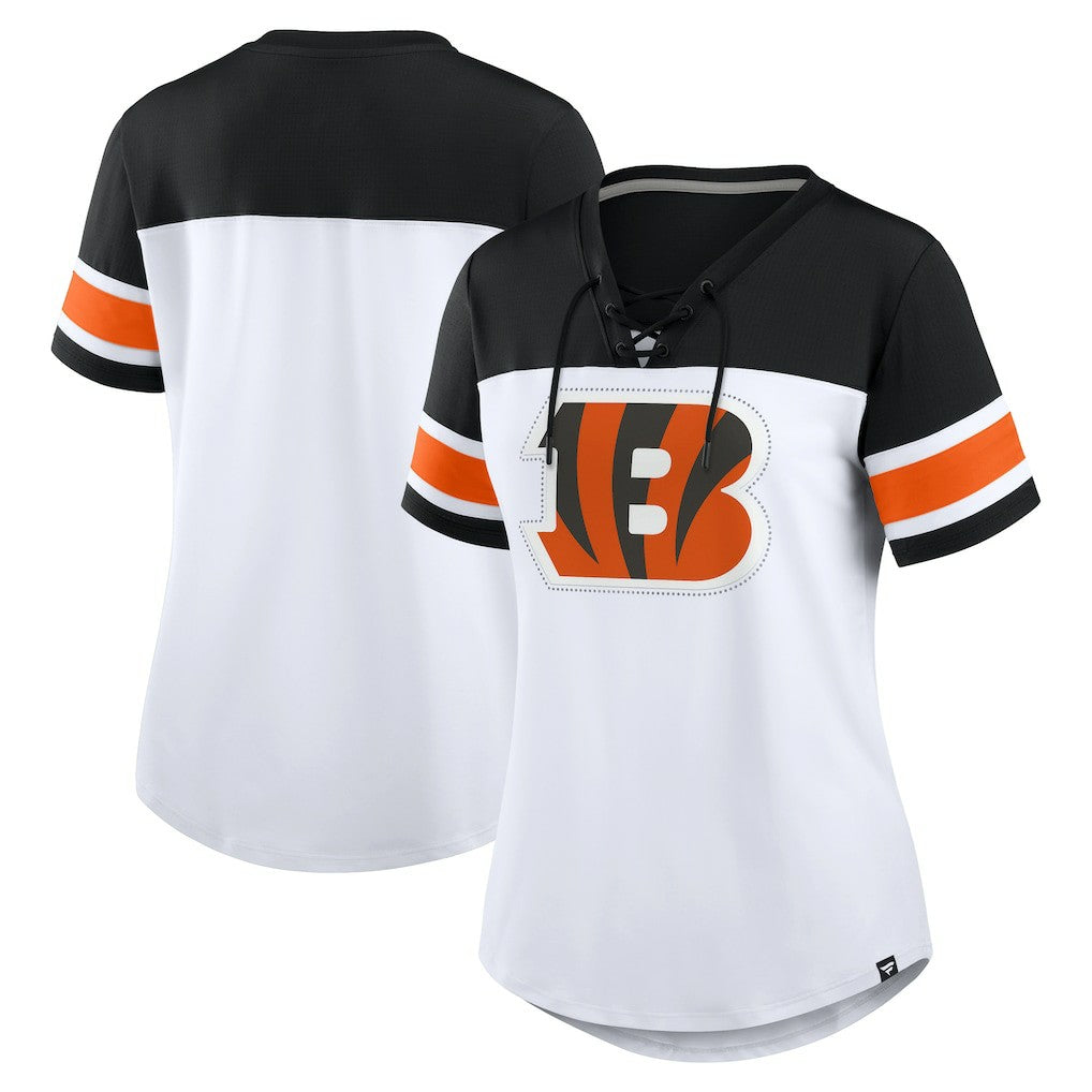 Cincinnati Bengals Women's Athena Rhinestone Lace-Up V-Neck T-Shirt | NFL Hot