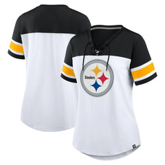 Pittsburgh Steelers Women's Athena Rhinestone Lace-Up V-Neck T-Shirt | NFL New