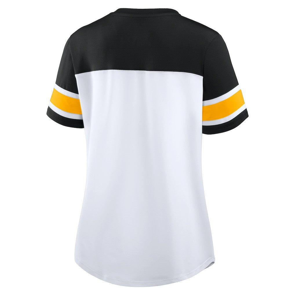 Pittsburgh Steelers Women's Athena Rhinestone Lace-Up V-Neck T-Shirt | NFL New