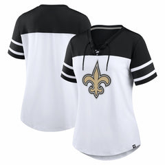 New Orleans Saints Women's Athena Rhinestone Lace-Up V-Neck T-Shirt | NFL US