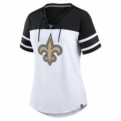New Orleans Saints Women's Athena Rhinestone Lace-Up V-Neck T-Shirt | NFL US