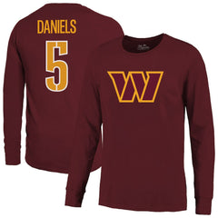 Washington Commanders Jayden Daniels  Majestic Threads Name & Number Non-Distressed Long Sleeve T-Shirt | NFL Outlet