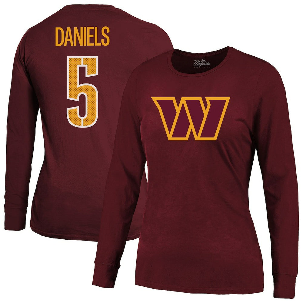 Washington Commanders Jayden Daniels  Majestic Threads Women's Player Name & Number Long Sleeve T-Shirt | NFL Outlet