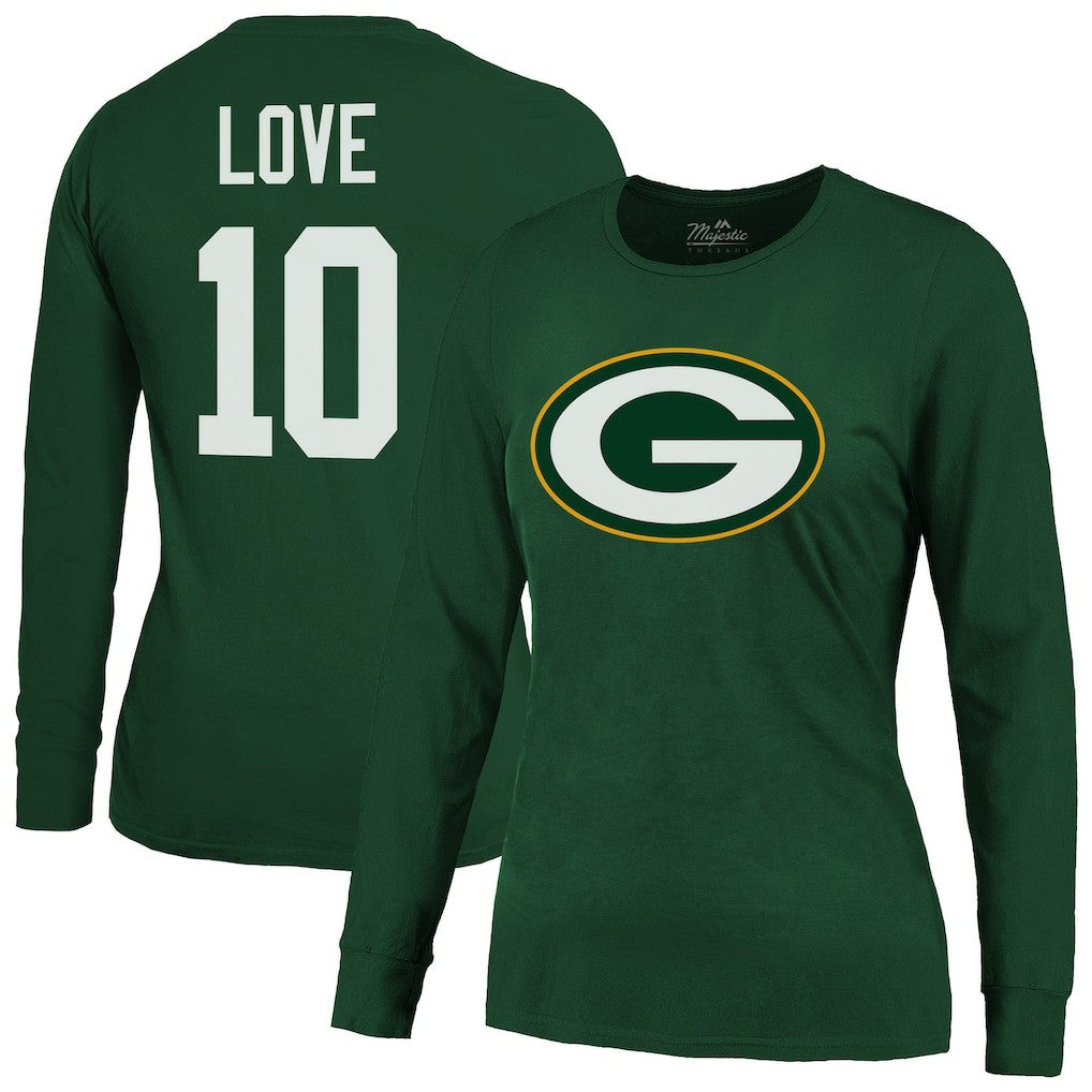 Green Bay Packers Jordan Love  Majestic Threads Women's Name & Number Long Sleeve T-Shirt | NFL Hot