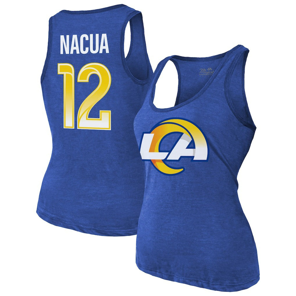 Los Angeles Rams Puka Nacua  Majestic Threads Women's Name & Number Tri-Blend Scoop Neck Tank Top | NFL On sale